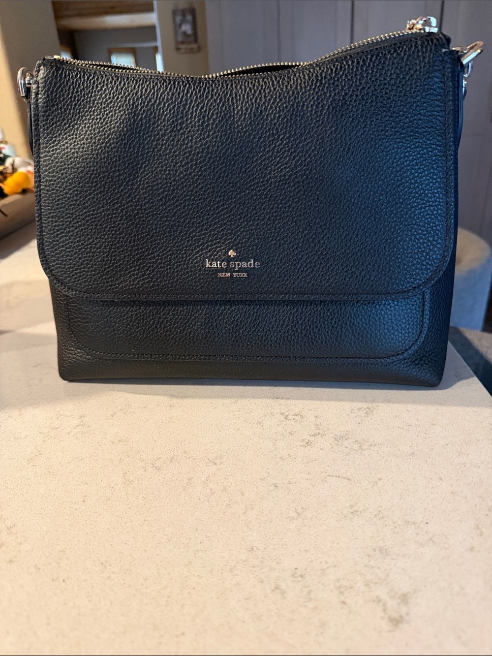 kate spade Black Pebbled Leather Messenger Crossbody